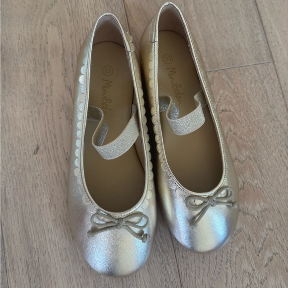 Mini Boden Leather Ballet Flats Scalloped Gold Size $65
